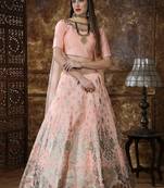 Peach Sequins Embroidered Silk Semi Stitched Bridal Lehenga