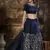Navy Blue Sequins Embroidered Organza Semi Stitched Bridal Lehenga