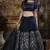 Navy Blue Sequins Embroidered Organza Semi Stitched Bridal Lehenga