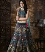Green Sequins Embroidered Silk Semi Stitched Bridal Lehenga