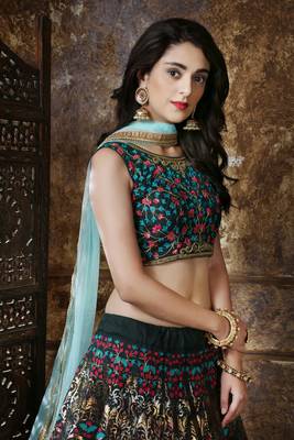 Green Sequins Embroidered Silk Semi Stitched Bridal Lehenga 2