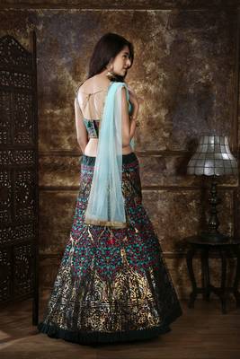Green Sequins Embroidered Silk Semi Stitched Bridal Lehenga 4