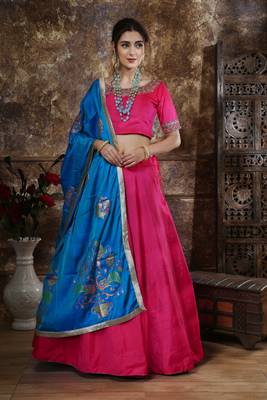 Pink Sequins Embroidered Silk Semi Stitched Bridal Lehenga 1