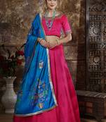 Pink Sequins Embroidered Silk Semi Stitched Bridal Lehenga