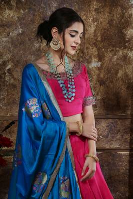 Pink Sequins Embroidered Silk Semi Stitched Bridal Lehenga 2