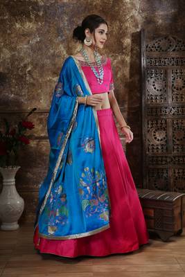 Pink Sequins Embroidered Silk Semi Stitched Bridal Lehenga 3
