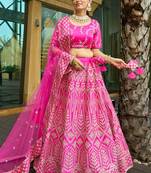 Rani Pink Chapat Zari And Dori Embroidered Malai Satin Silk Indian Wedding Lehenga Dress