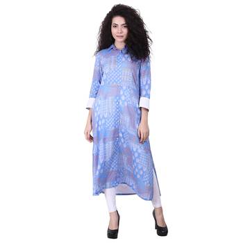 Blue Printed Viscose Kurti 1