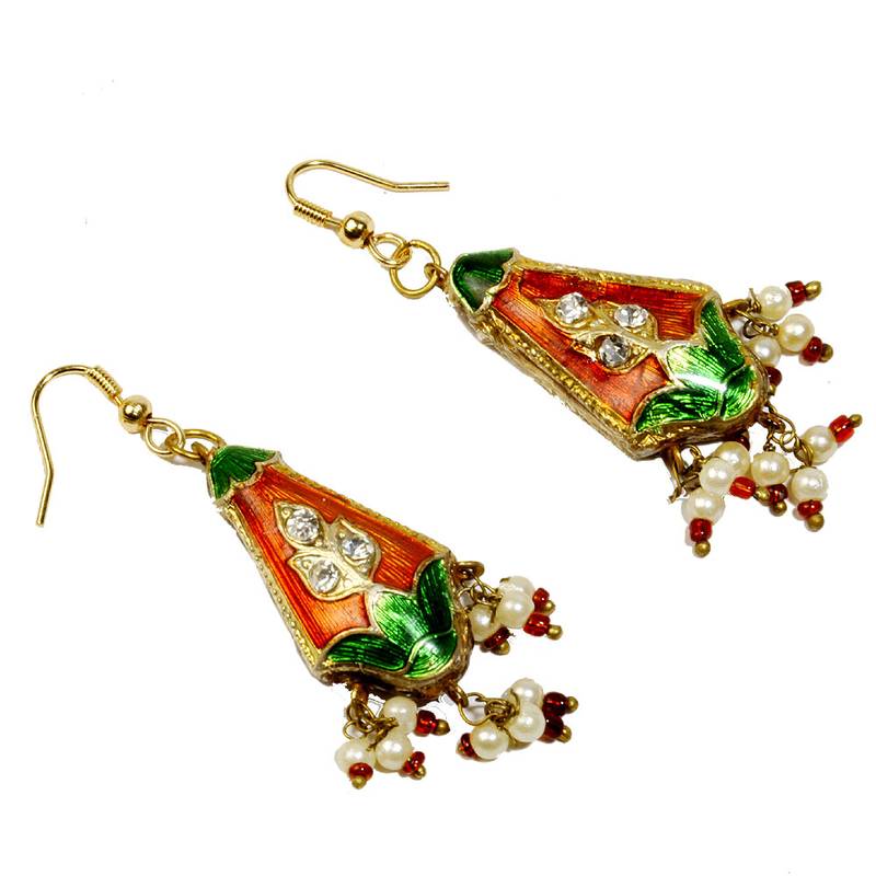 Jodhpuri Unique Red Green Lacquer Fashion Earrings