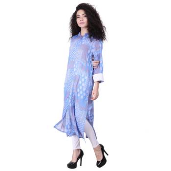 Blue Printed Viscose Kurti 3
