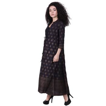 Black Printed Silk Kurti 3