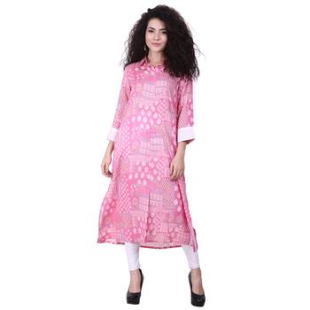 Pink Printed Viscose Kurti 1