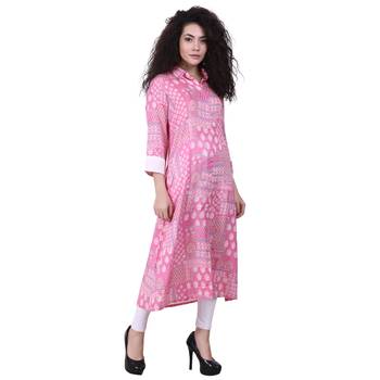 Pink Printed Viscose Kurti 2