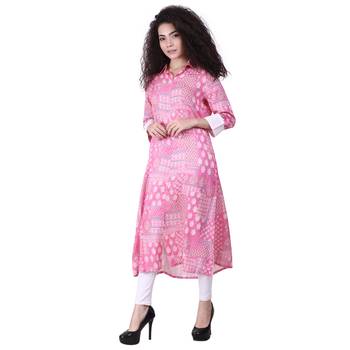 Pink Printed Viscose Kurti 3