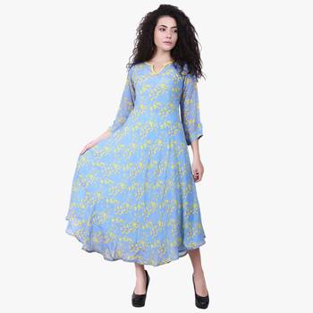 Blue Printed Crepe Kurti 1