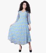 Blue Printed Crepe Kurti