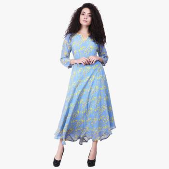 Blue Printed Crepe Kurti 3
