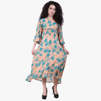Peach Printed Rayon Kurti 1