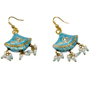Rajasthani Stylish Girl Turquoise Lacquer Earrings 1