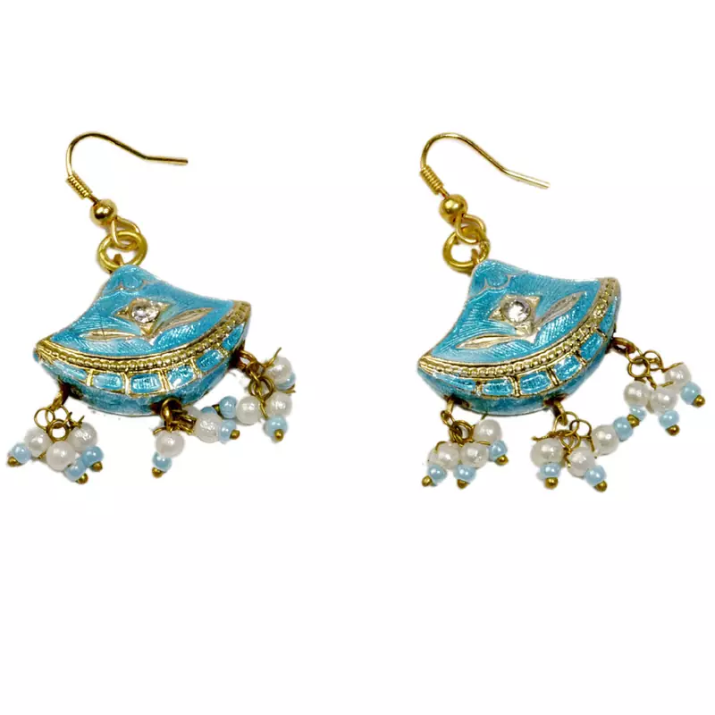 Rajasthani Stylish Girl Turquoise Lacquer Earrings