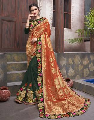 Multicolor embroidered silk blend saree with blouse 1
