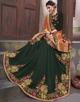 Multicolor embroidered silk blend saree with blouse 2
