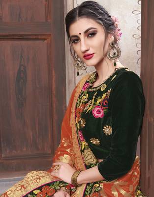 Multicolor embroidered silk blend saree with blouse 4