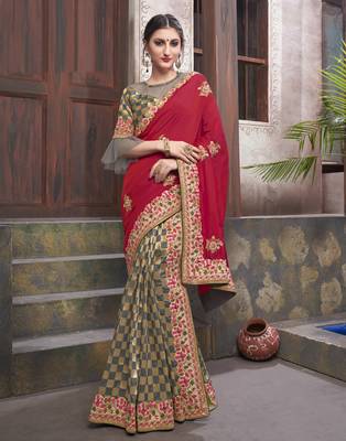 Multicolor embroidered silk blend saree with blouse 1