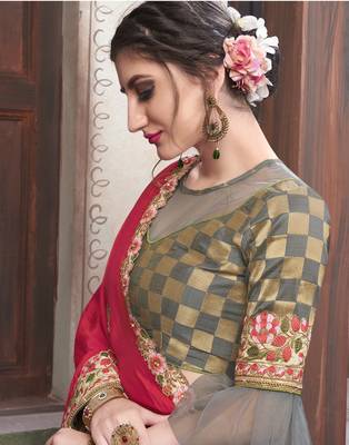Multicolor embroidered silk blend saree with blouse 2