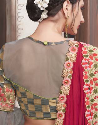 Multicolor embroidered silk blend saree with blouse 3