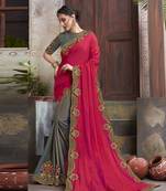 Multicolor embroidered silk blend saree with blouse