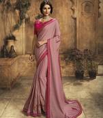 Pink embroidered silk blend saree with blouse
