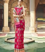 Pink woven silk blend saree with blouse