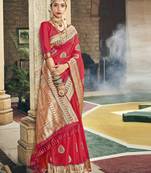 Pink woven silk blend saree with blouse