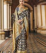 Grey woven silk blend saree with blouse