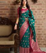 Green woven banarasi silk saree with blouse