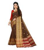 Brown woven chanderi silk saree with blouse