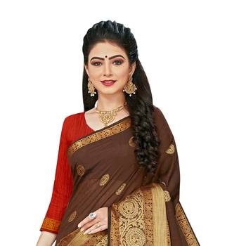 Brown woven chanderi silk saree with blouse 2