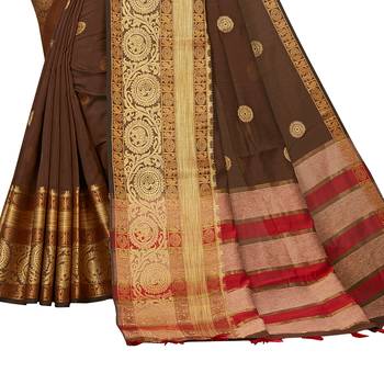 Brown woven chanderi silk saree with blouse 3