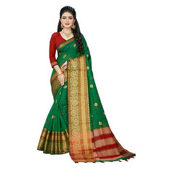 Green woven chanderi silk saree with blouse 1
