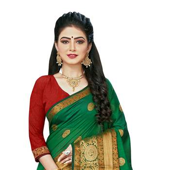 Green woven chanderi silk saree with blouse 2