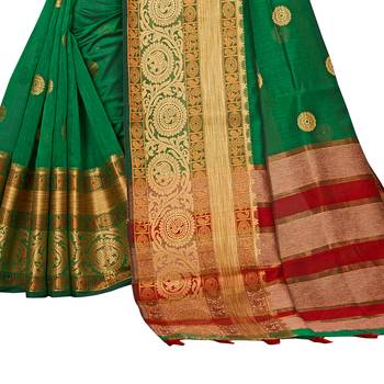 Green woven chanderi silk saree with blouse 3