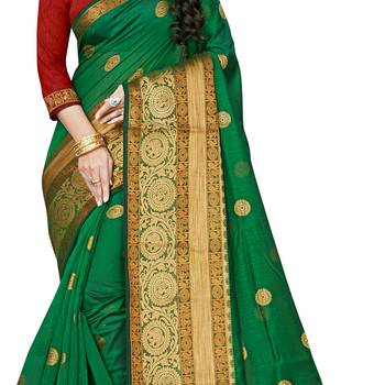 Green woven chanderi silk saree with blouse 4