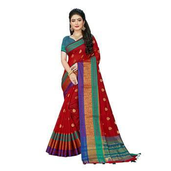 Maroon woven chanderi silk saree with blouse 1