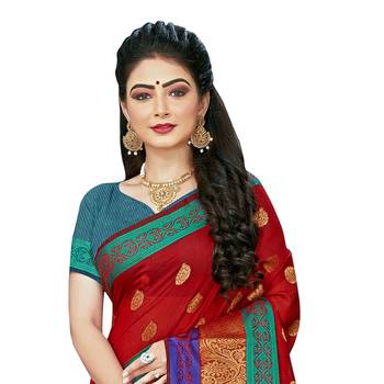 Maroon woven chanderi silk saree with blouse 2