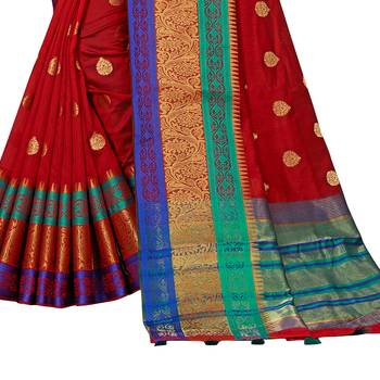 Maroon woven chanderi silk saree with blouse 3