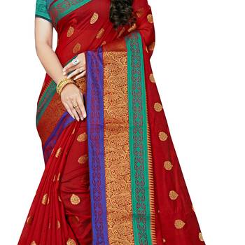 Maroon woven chanderi silk saree with blouse 4