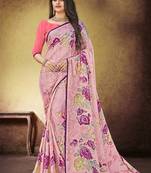 Pink Printed Satin Saree With Blouse