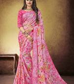 Pink Printed Satin Saree With Blouse