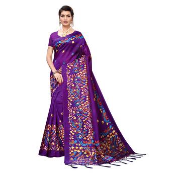 Purple printed art silk saree with blouse 1